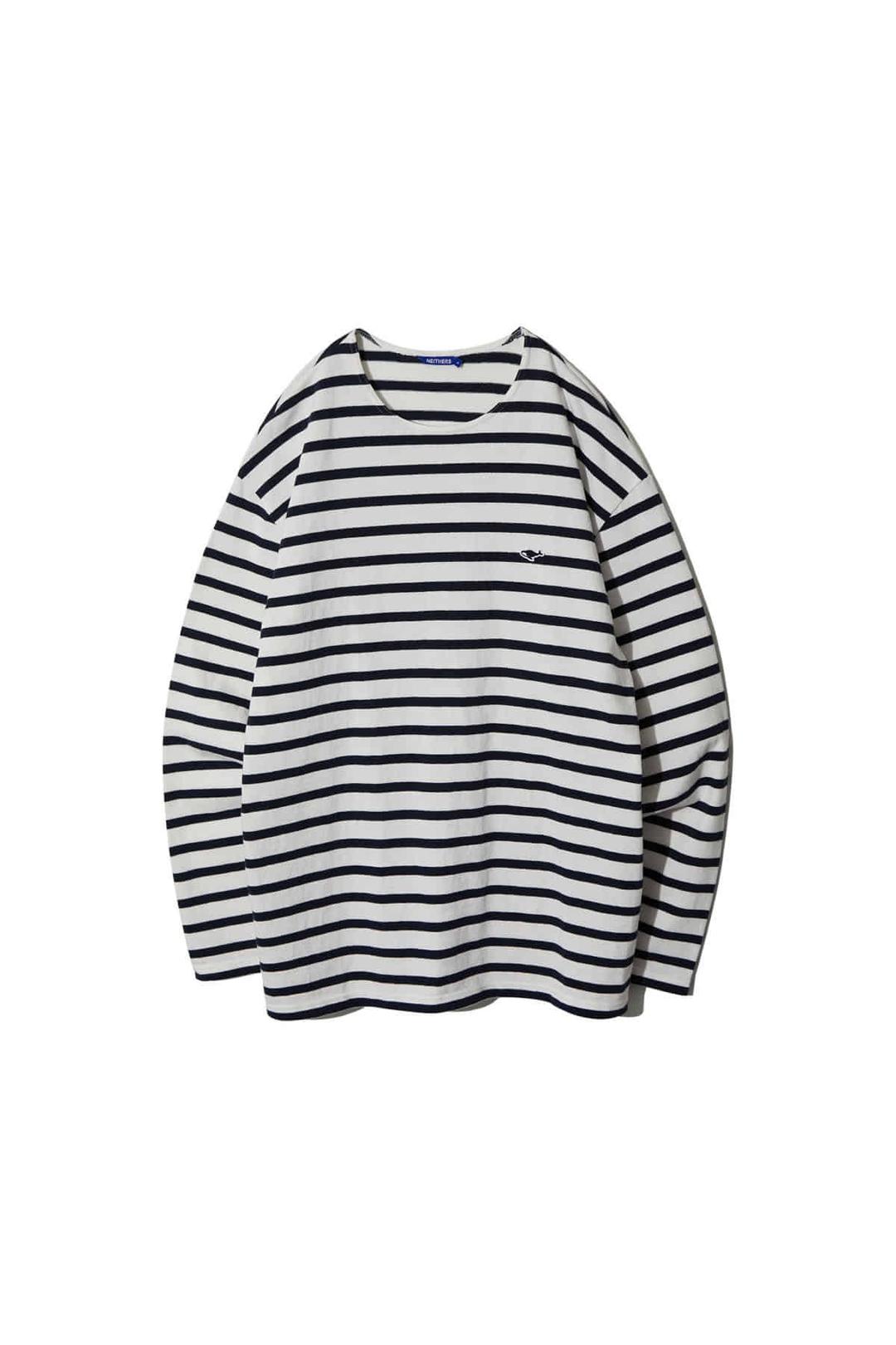 HIGH DENSITY ROUND NECK STRIPE L/S T-SHIRT (OFF WHITE STRIPE)