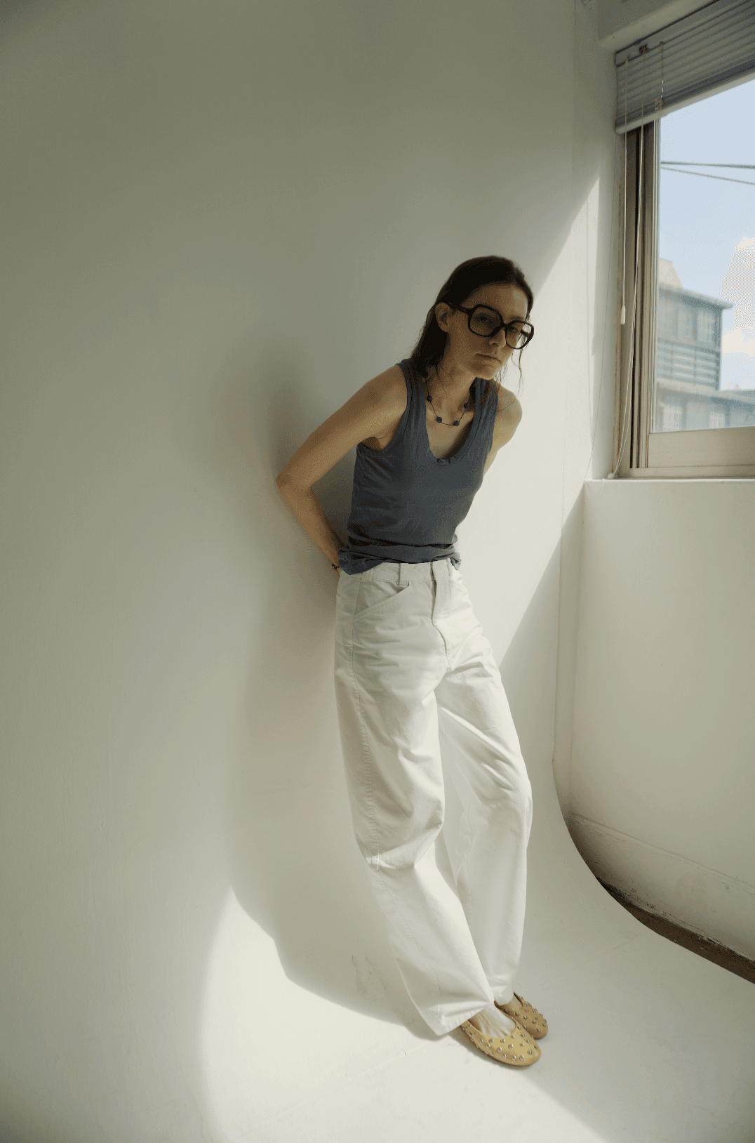 Washed cotton satin chino pants