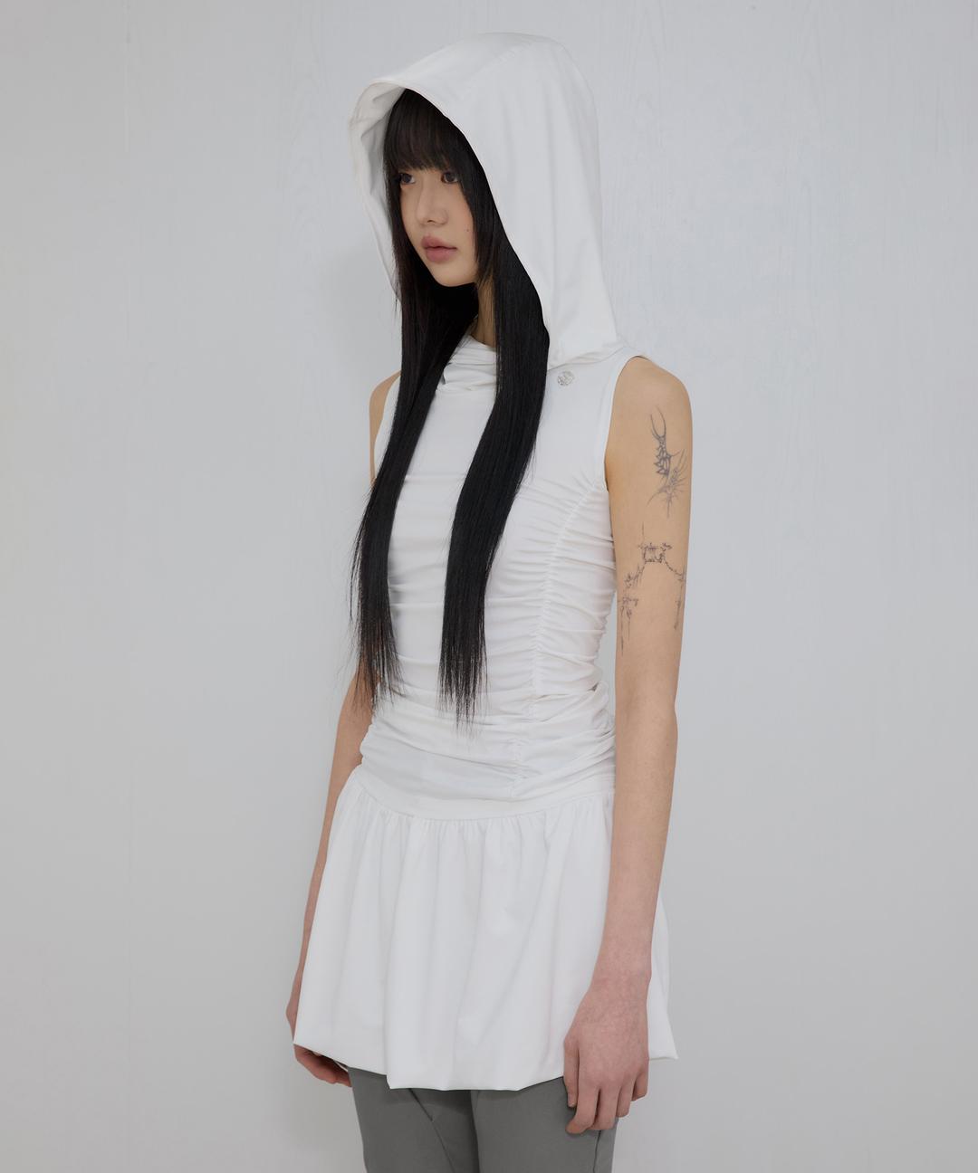 Hooded High Neck Dress (FL-155_White)