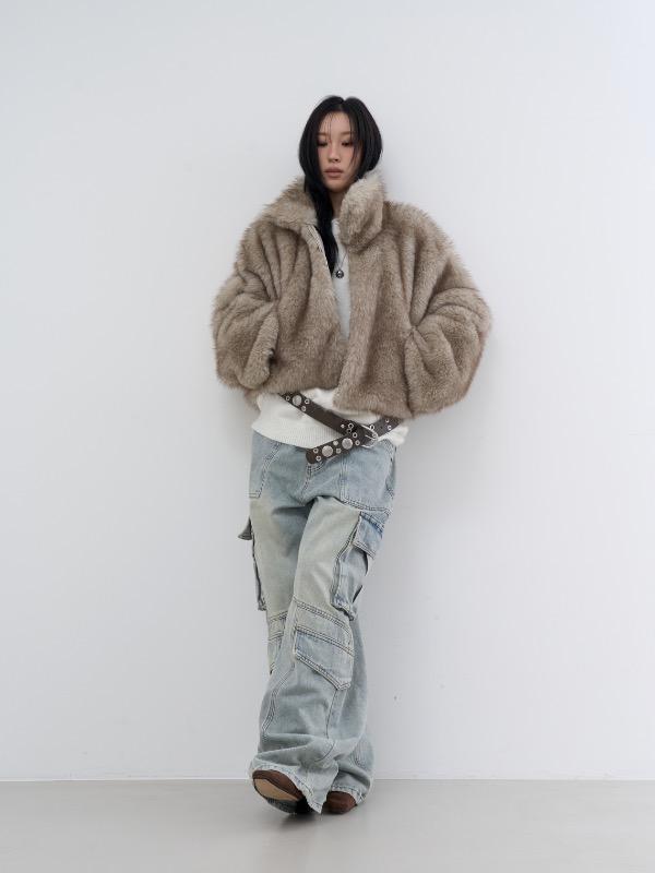 fade brown mix fur jacket