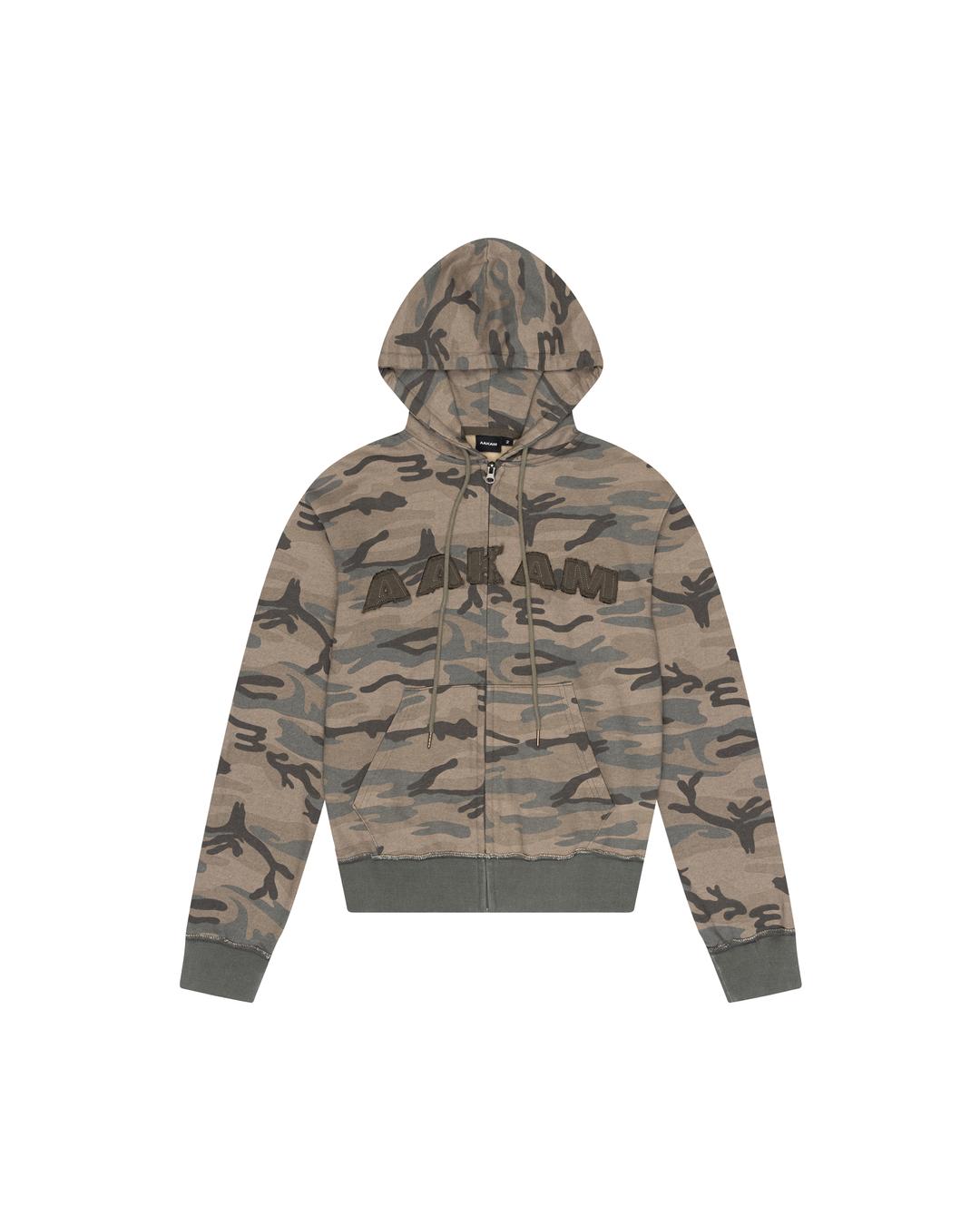 Contrast Logo Zip-up Hoodie (Khaki)