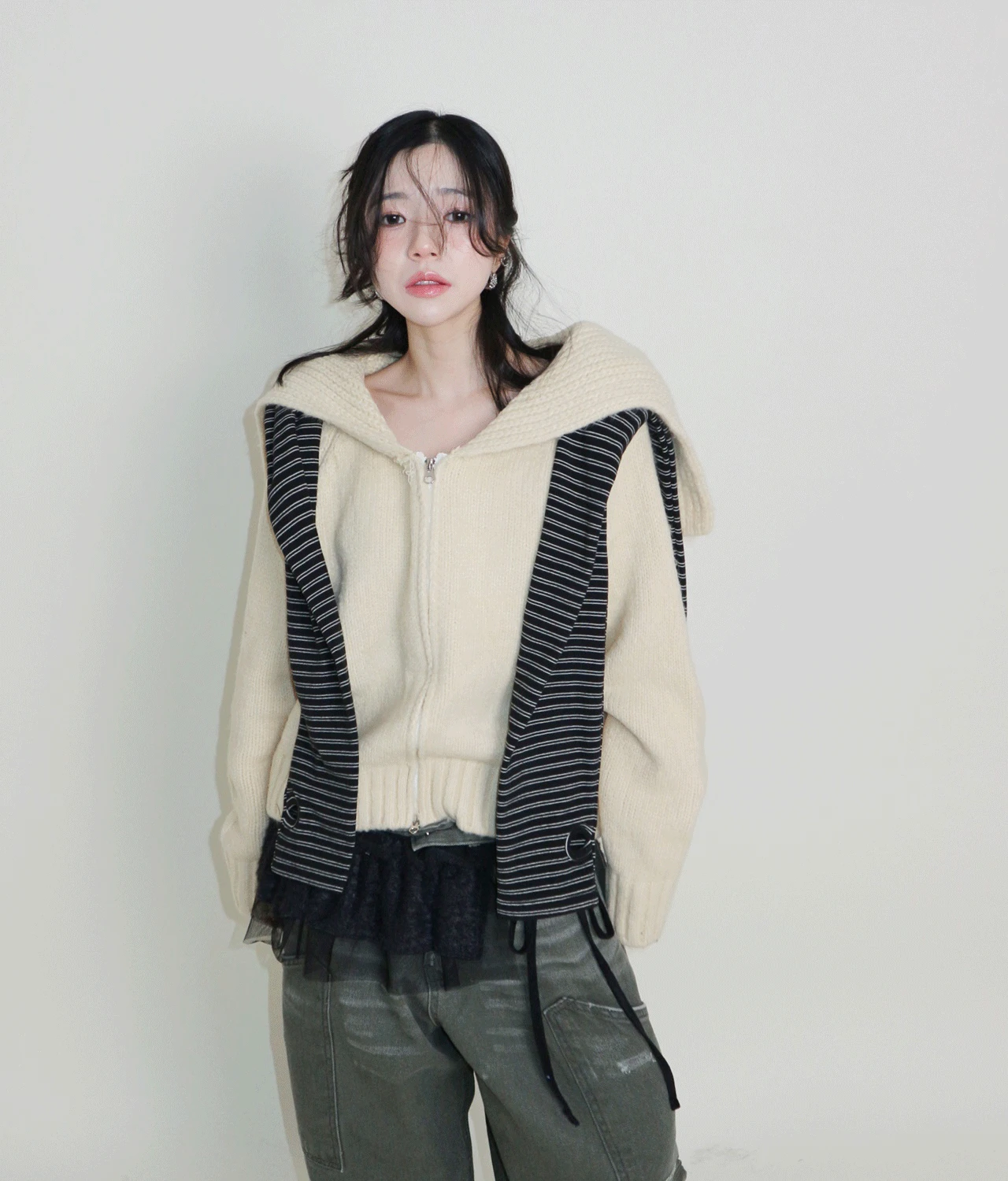 스퀘어 세일러 카라 투웨이 니트 가디건