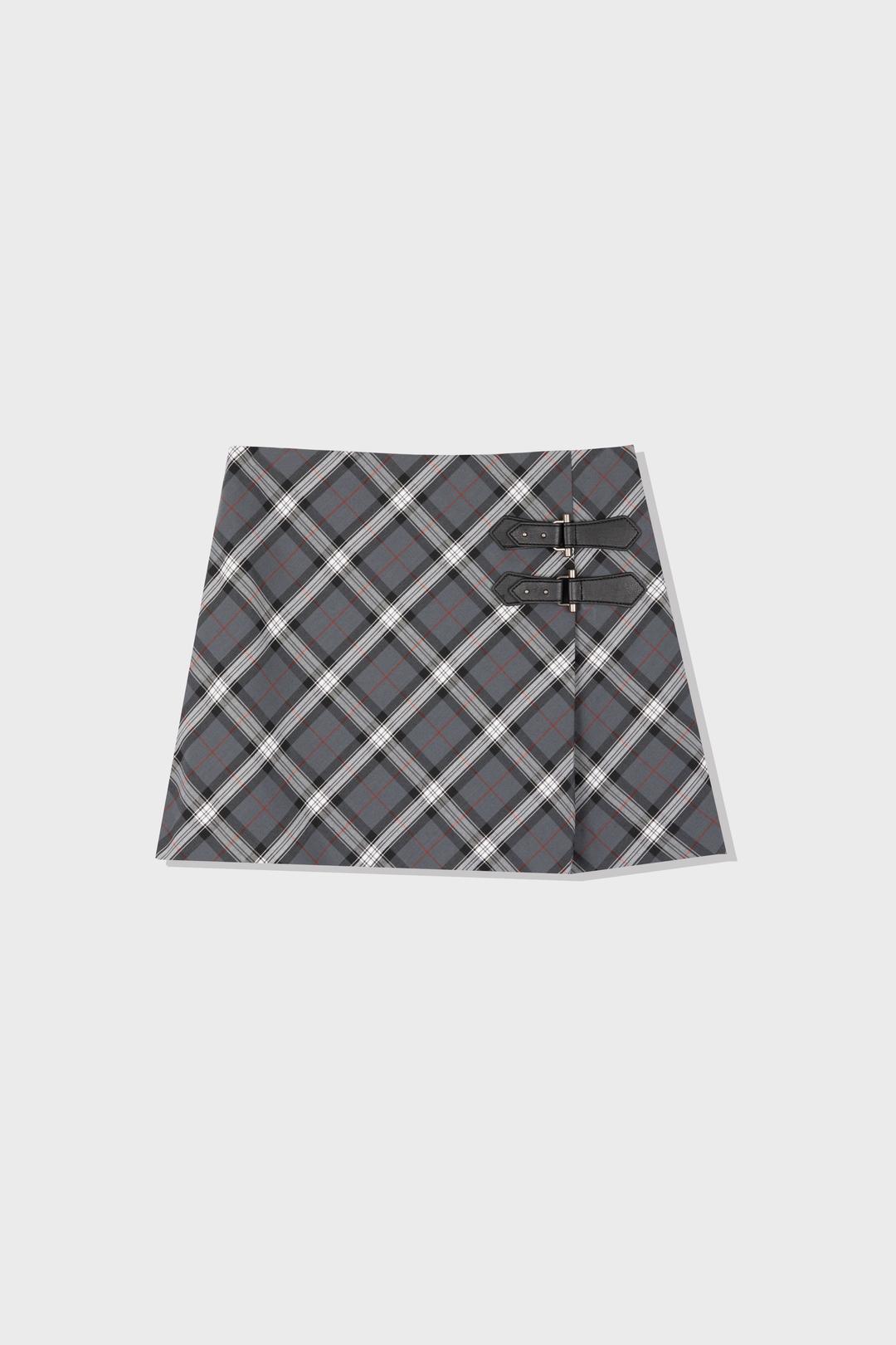 BUCKLE CHECK SKIRT (GREY)