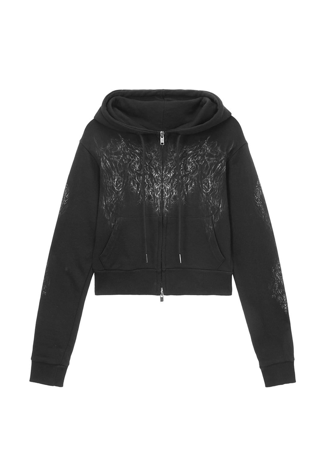 Skully crop hoodie zip-up [Black]