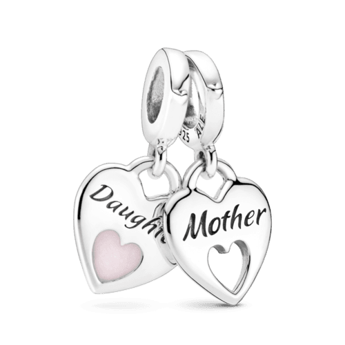 더블 하트 스플릿 댕글 참"Mother Daughter in my heart..\"