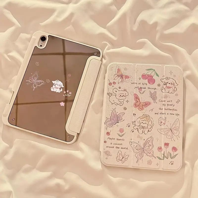 우아디 [주문제작] 거울 미러 아이패드케이스 강아지 나비 튤립 체리 화이트 레더 펜슬수납 거치식