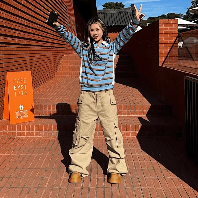 [UNISEX] 스트링 코튼 카고 와이드 팬츠 (3color)