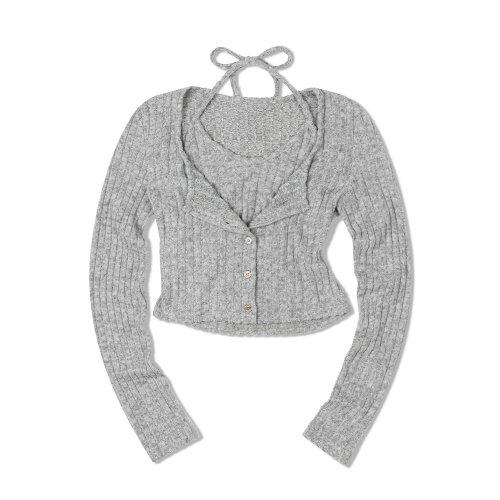 크롭 홀터넥 레이어드 니트 (GRAY)