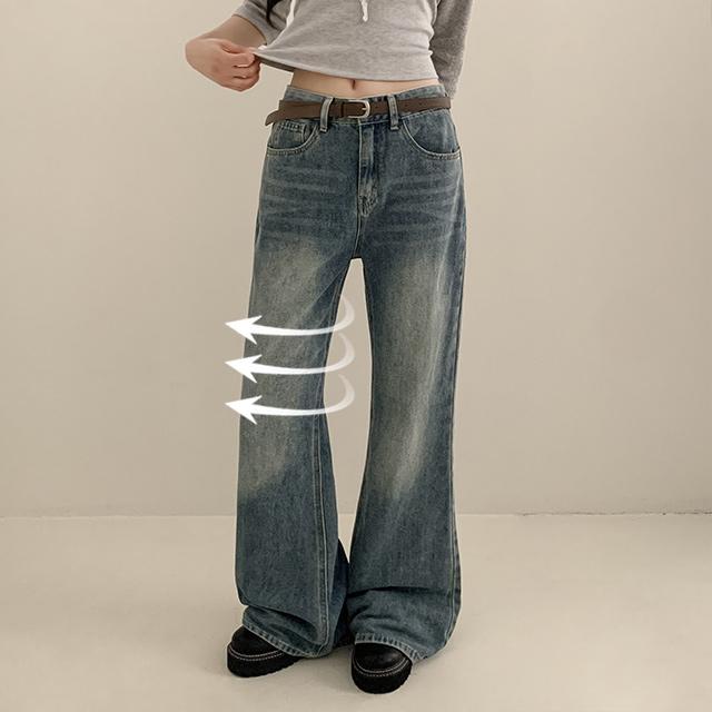 피치모드 [여유부츠컷!/키작녀] 피노니 빈티지 워싱 플레어진 와이드 세미부츠컷 데님 팬츠 (4color)