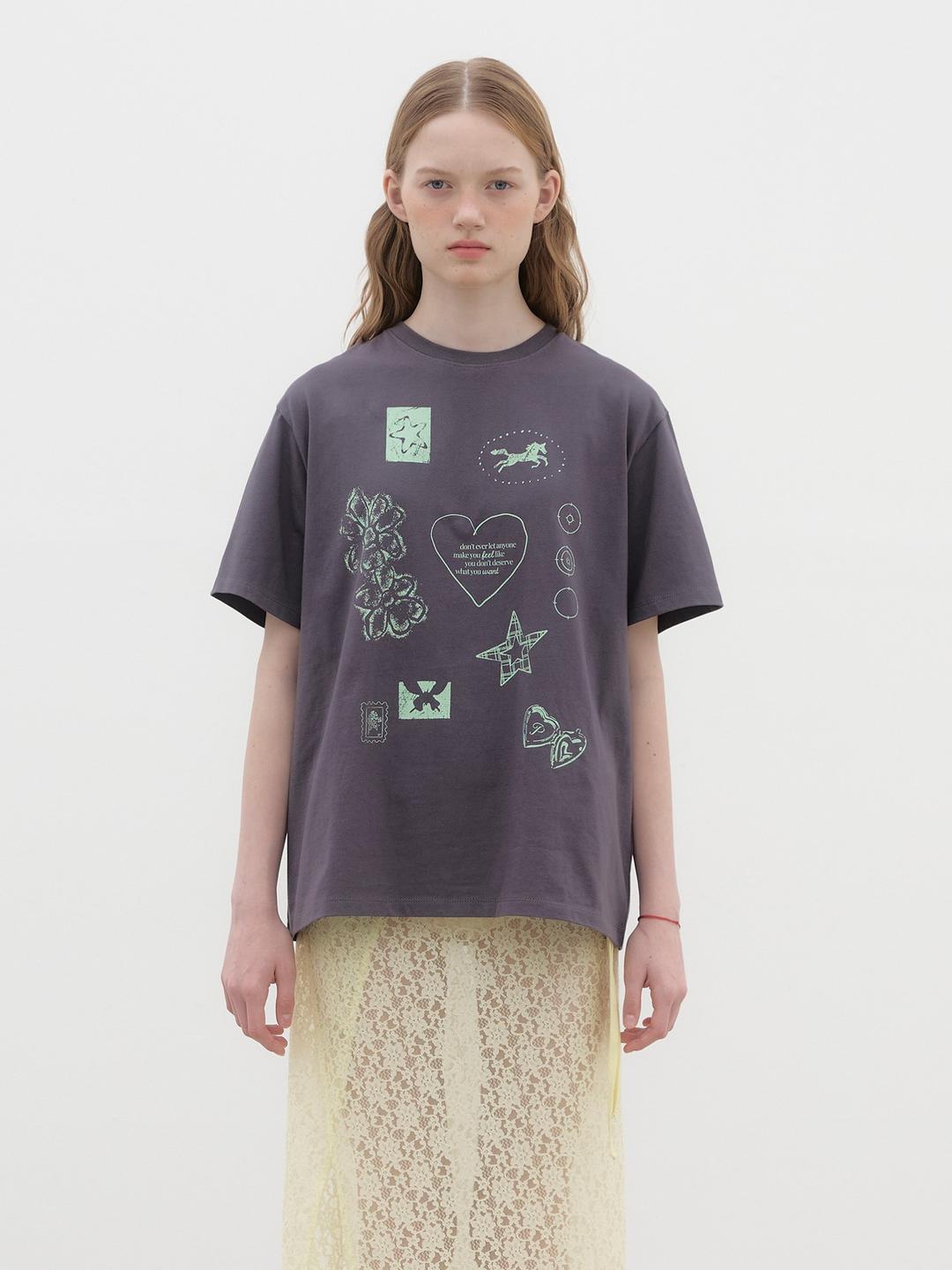 [8/12 예약배송] Drawing Diary Oversized T-shirt - Charcoal