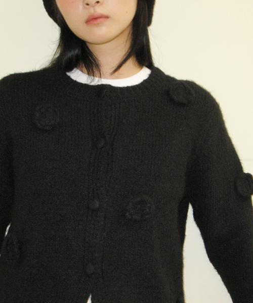 VINTAGE FLOWER HANDMADE KNIT CARDIGAN BLACK