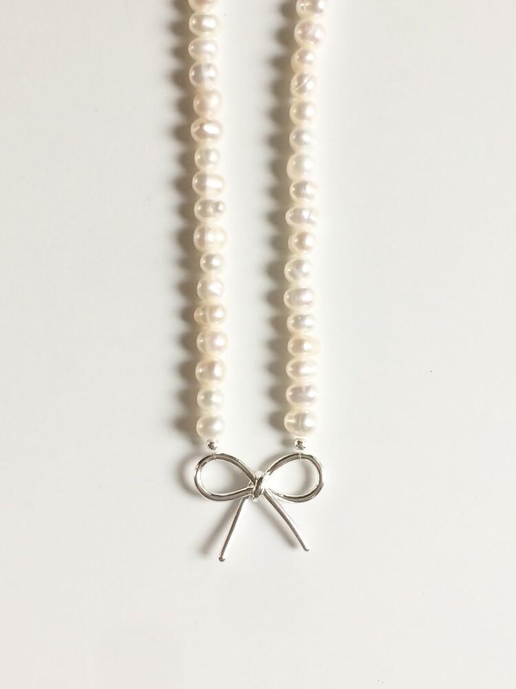 [SILVER925] ribbon pearl necklace