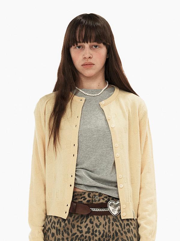Dot U-neck Knit Cardigan / Yellow