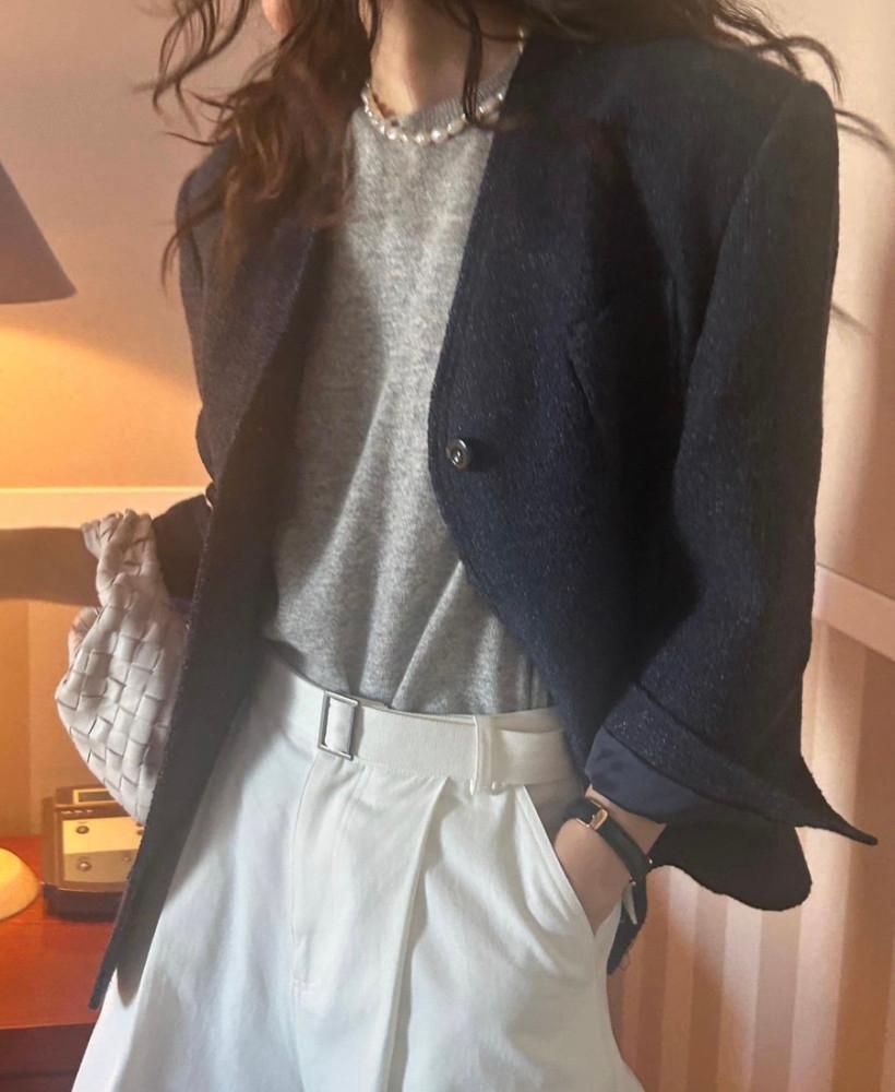 노카라울자켓 흰자켓 트위드자켓코디