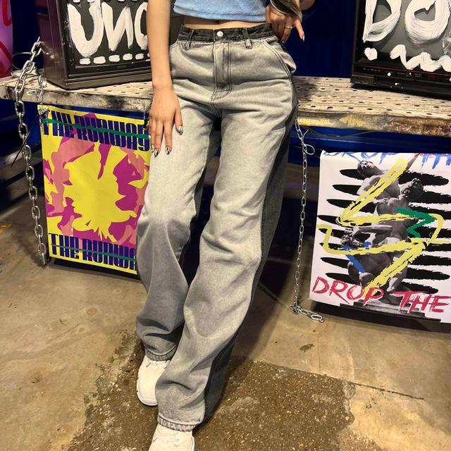 와이드 배색 워싱팬츠