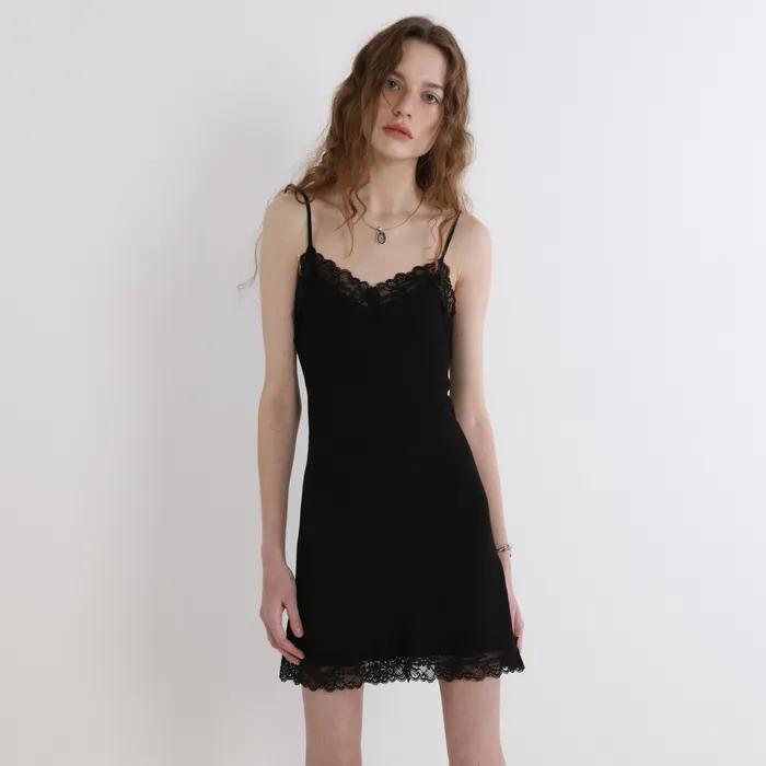 Vintage Lace Slip Mini dress (Black)