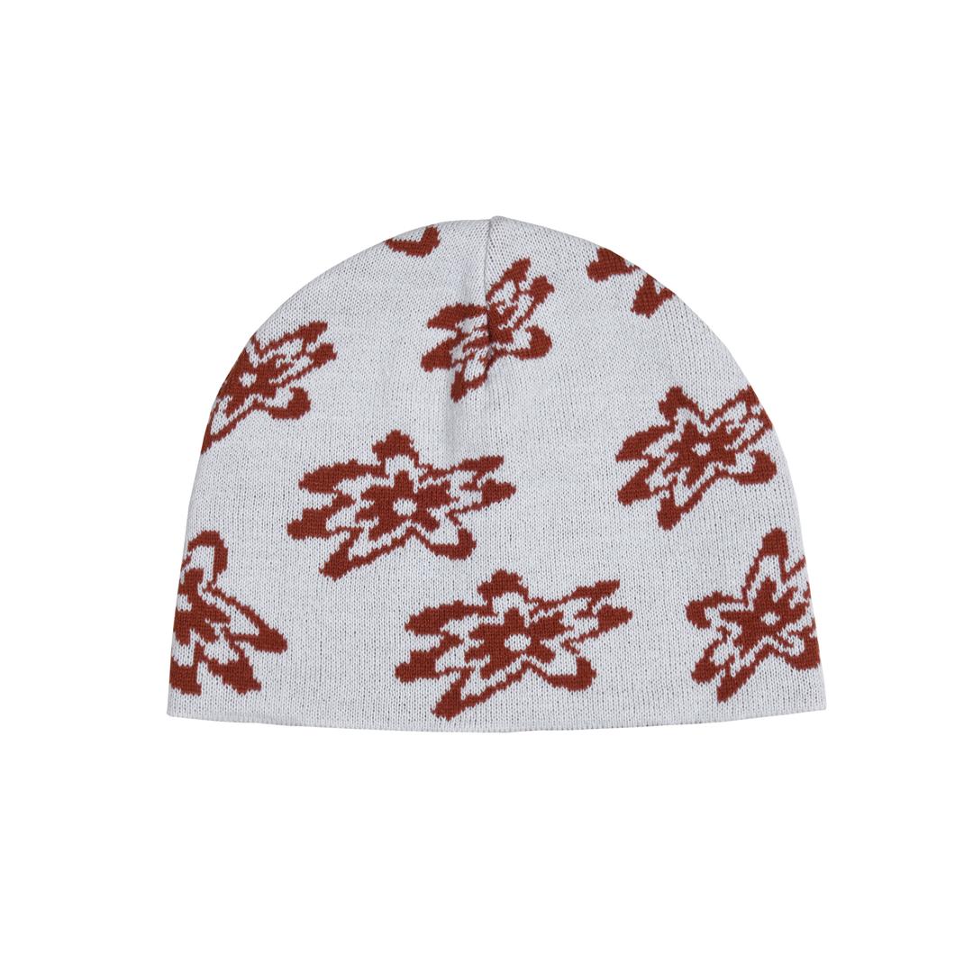 JACQUARD FLOWER BEANIE - [COOL GREY]