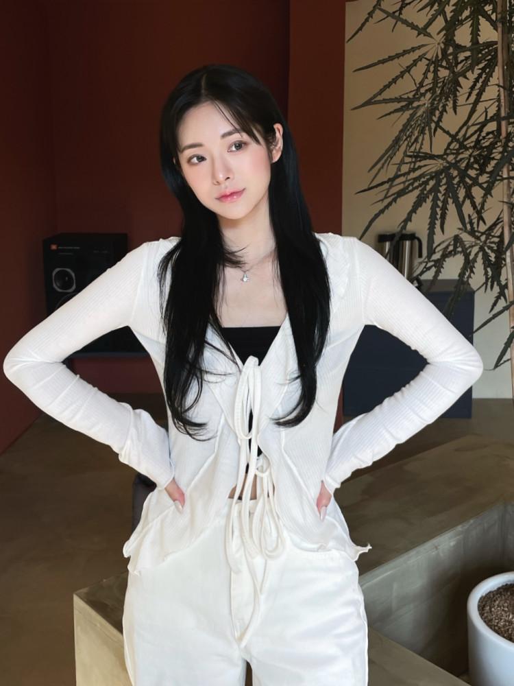 러플 끈매듭 골지 크롭 가디건 (3 color) : 웨어니드