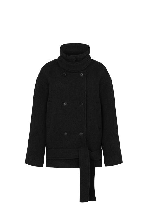 AMBER BELTED DOUBLE COAT black