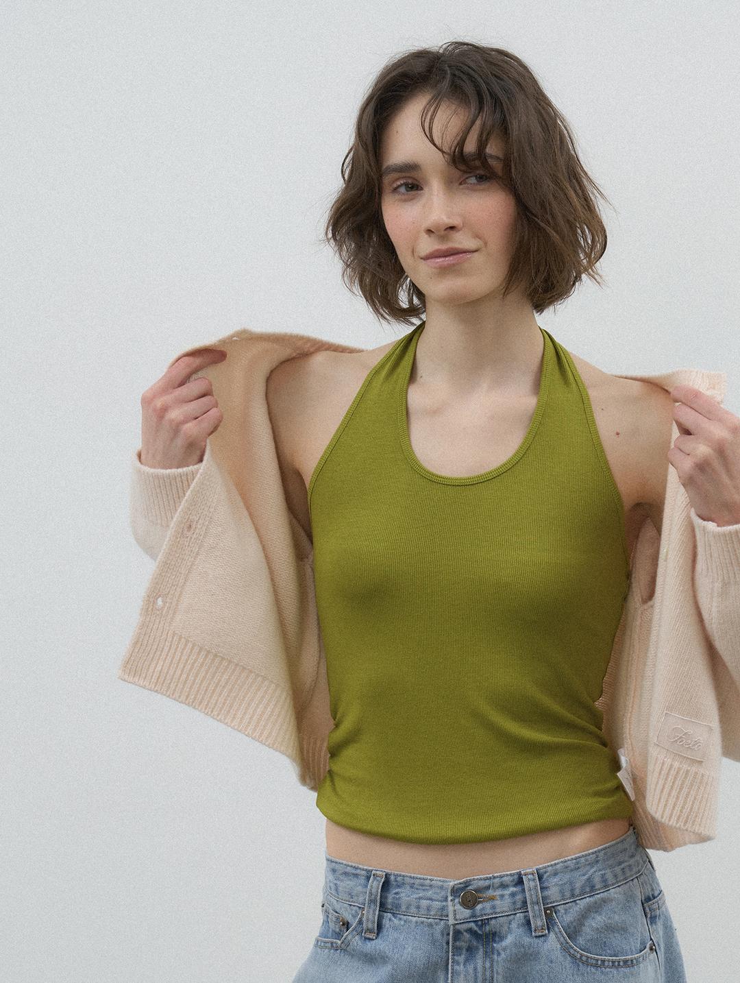 ALL ROUND HALTER SLEEVELESS  - OLIVE [3rd]