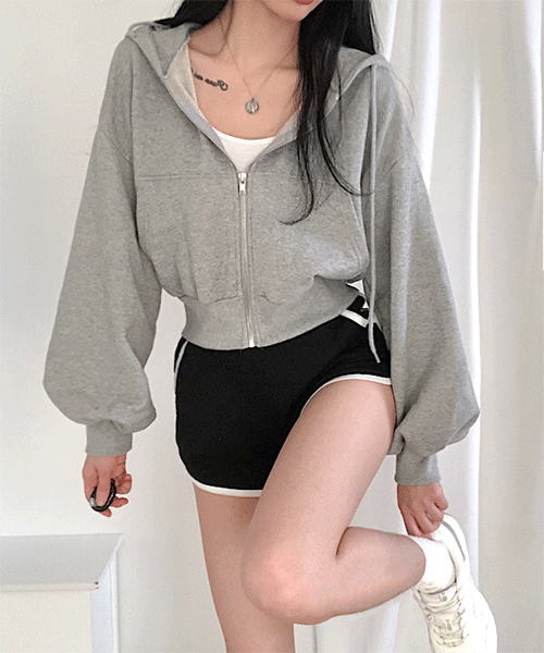 꾸안꾸 데일리 마실 아이템 펌킨 벌룬 소매 크롭 후드집업 후드티