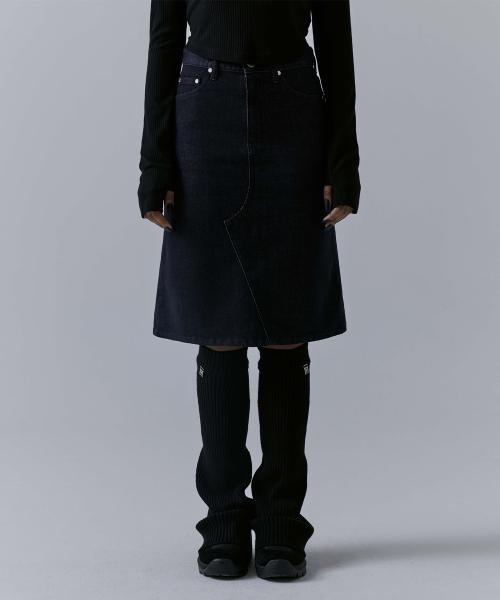 One Button Denim Set-up Skirt [ Indigo ]