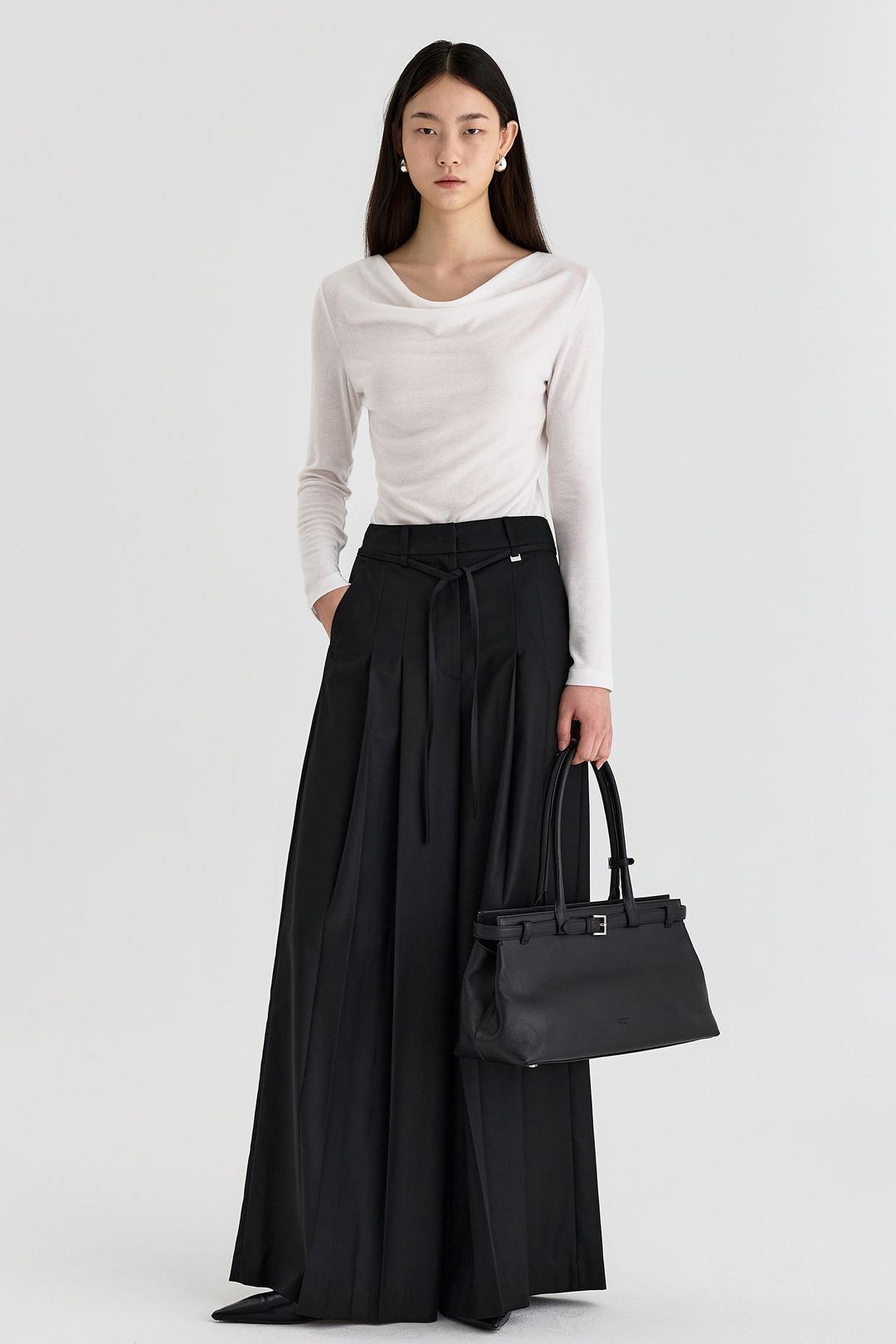 플리츠 와이드 팬츠 [블랙]