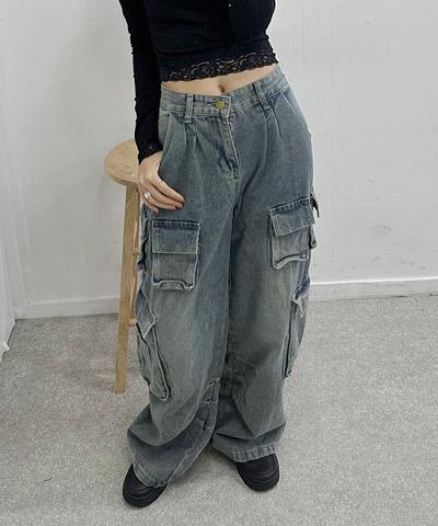 y2k 멀티포켓 와이드 데님팬츠