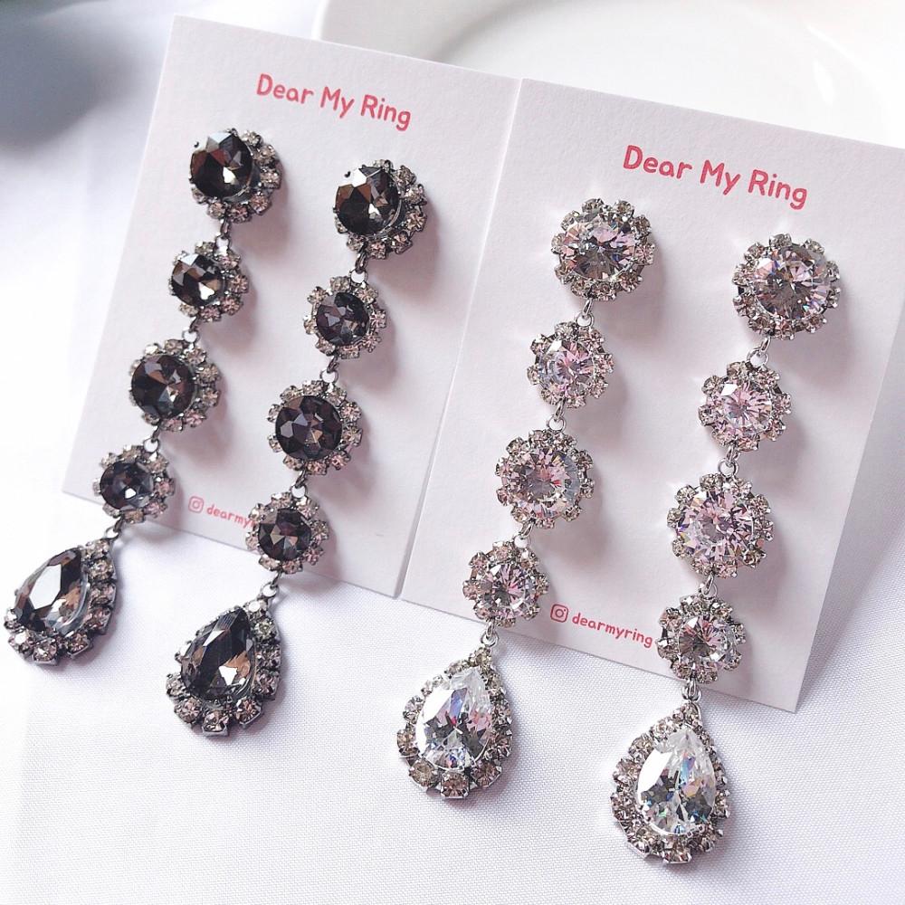 라푼젤 볼드 큐빅 롱 드롭귀걸이 실버베이스 실버 블랙