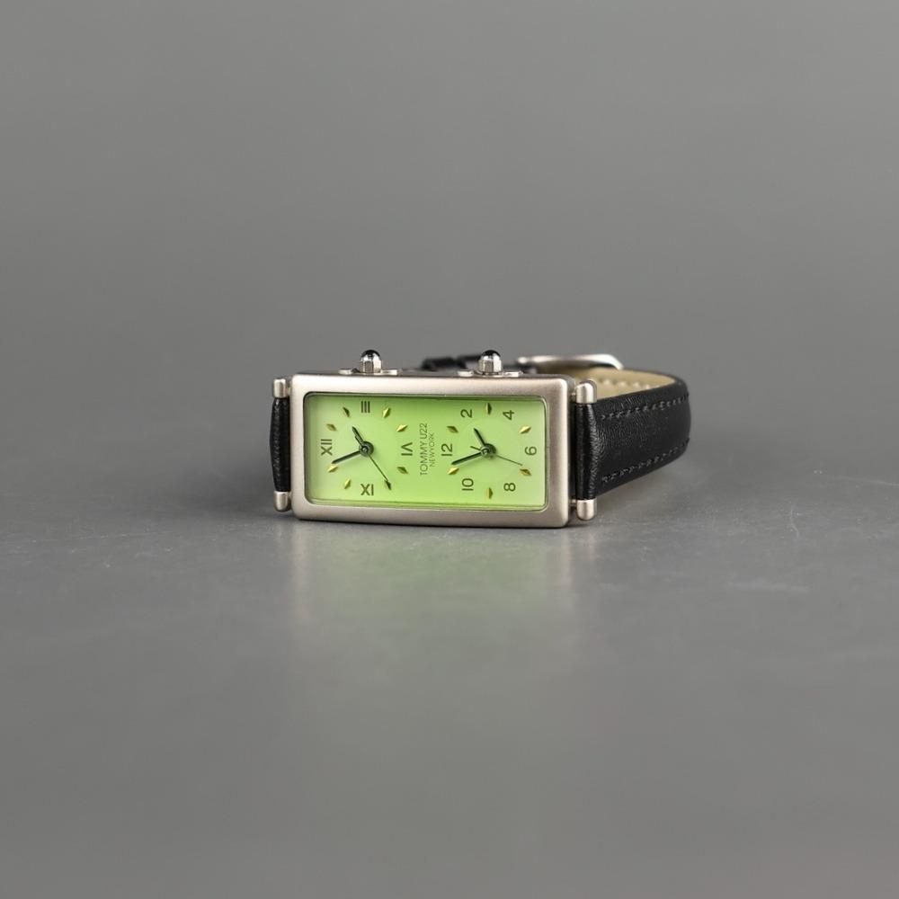 TOMMY BASIC Two dial leather watch (green)
