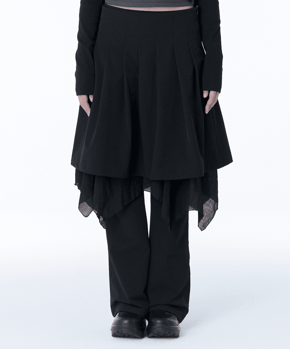 Layered skirt pants set BLACK