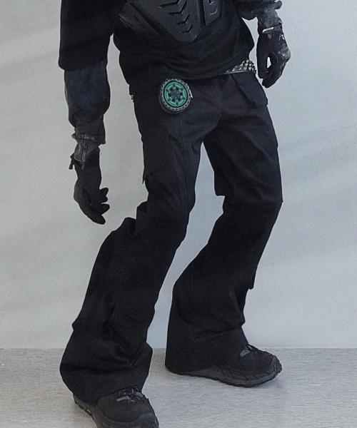 플레어 카고 코튼 팬츠 - 블랙