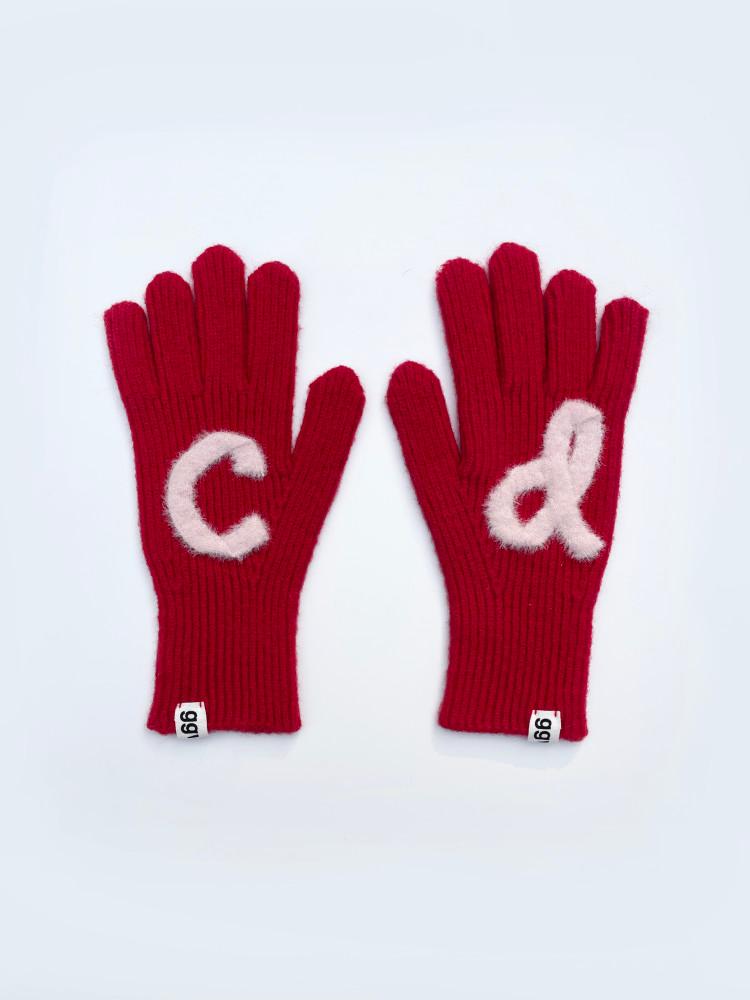 ggwel 꿸 커스텀 이니셜 니트 핑거홀 장갑 [레드]