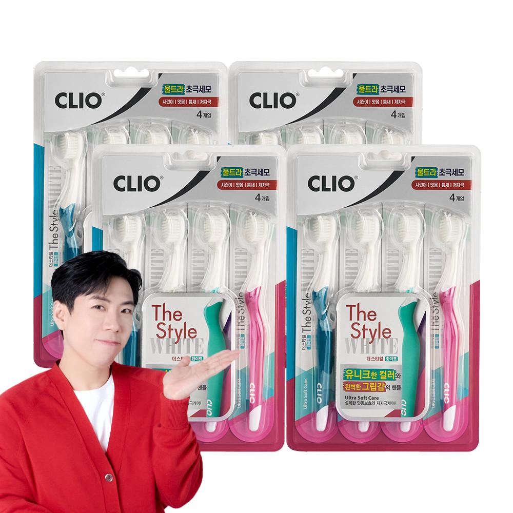 크리오 더스타일 화이트 초극세모 칫솔 4입x4개