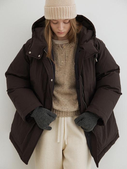 duck down half hooded coat (deep brown)