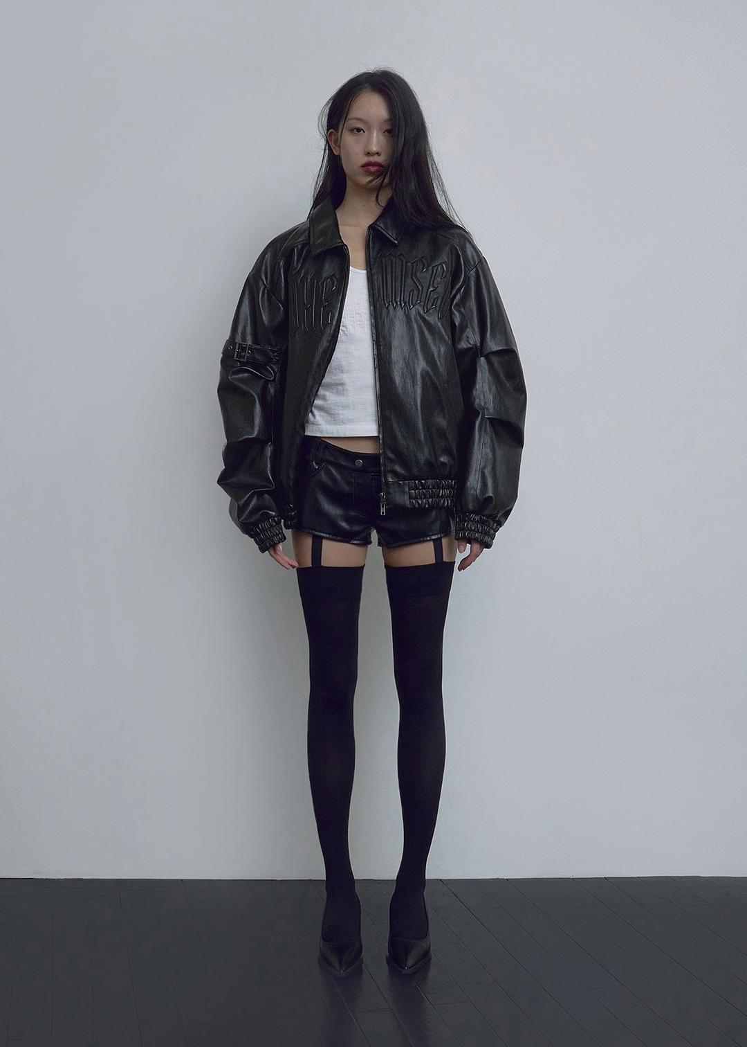 EMBO LOGO LEATHER JUMPER, BLACK
