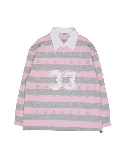 33 STAR STRIPE POLO TOP / PINK