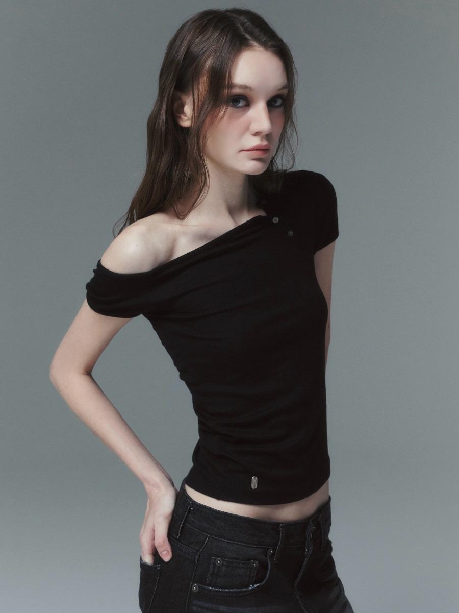 [INEGI] Unbal Off Button Half Tee (black)