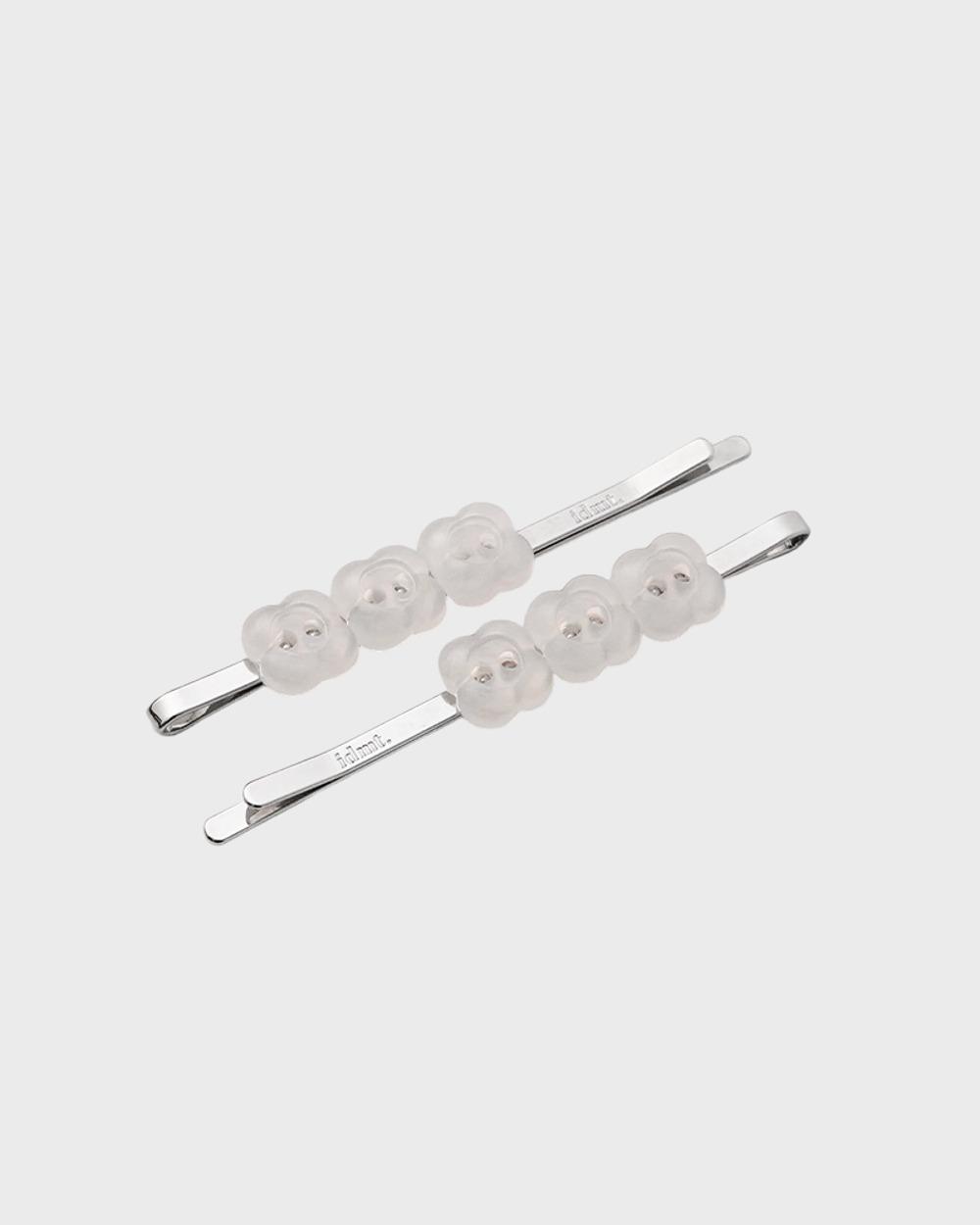 [2 set] Button bobby pin (White)