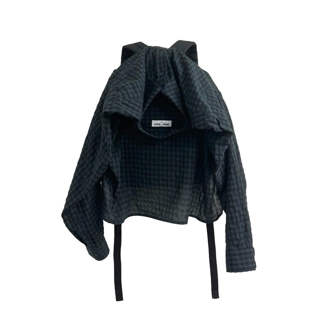 [Aoiro x Xahi] Shirt Layered Backpack Green Black Check