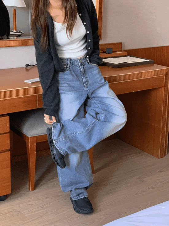 로츠 버튼 와이드 데님