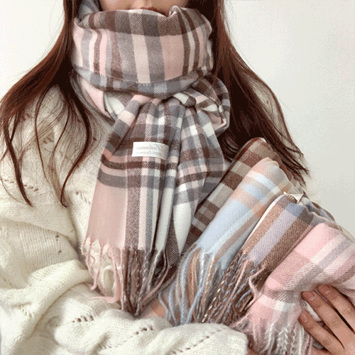 [당일출고/1+1할인] 도톰 소프트 윈터 체크 파스텔 무지 수술 숄 커플 롱 목도리 머플러 6color