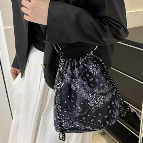 세티 블랙 미니 핸드백,직장인 숄더 크로스백 페이즐리 레트로 에스닉 빈티지 캐주얼 출근룩 간편 데일리 가방 복조리 바스켓 버킷백 천가방