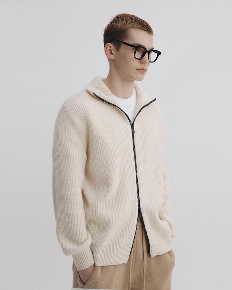 SOLID ZIP-UP KNIT_IVORY