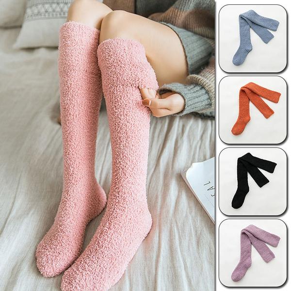 1pair Winter Warm Thick Coral Fleece Socks Women Stockings Casual Thigh High Over Knee High Socks Girls Womens Female Long Knee Sock