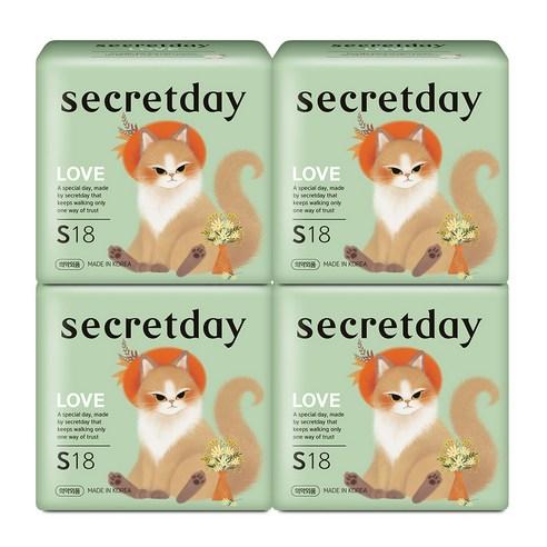 시크릿데이 러브 소형 생리대 날개형, 소형, 18개입, 4개