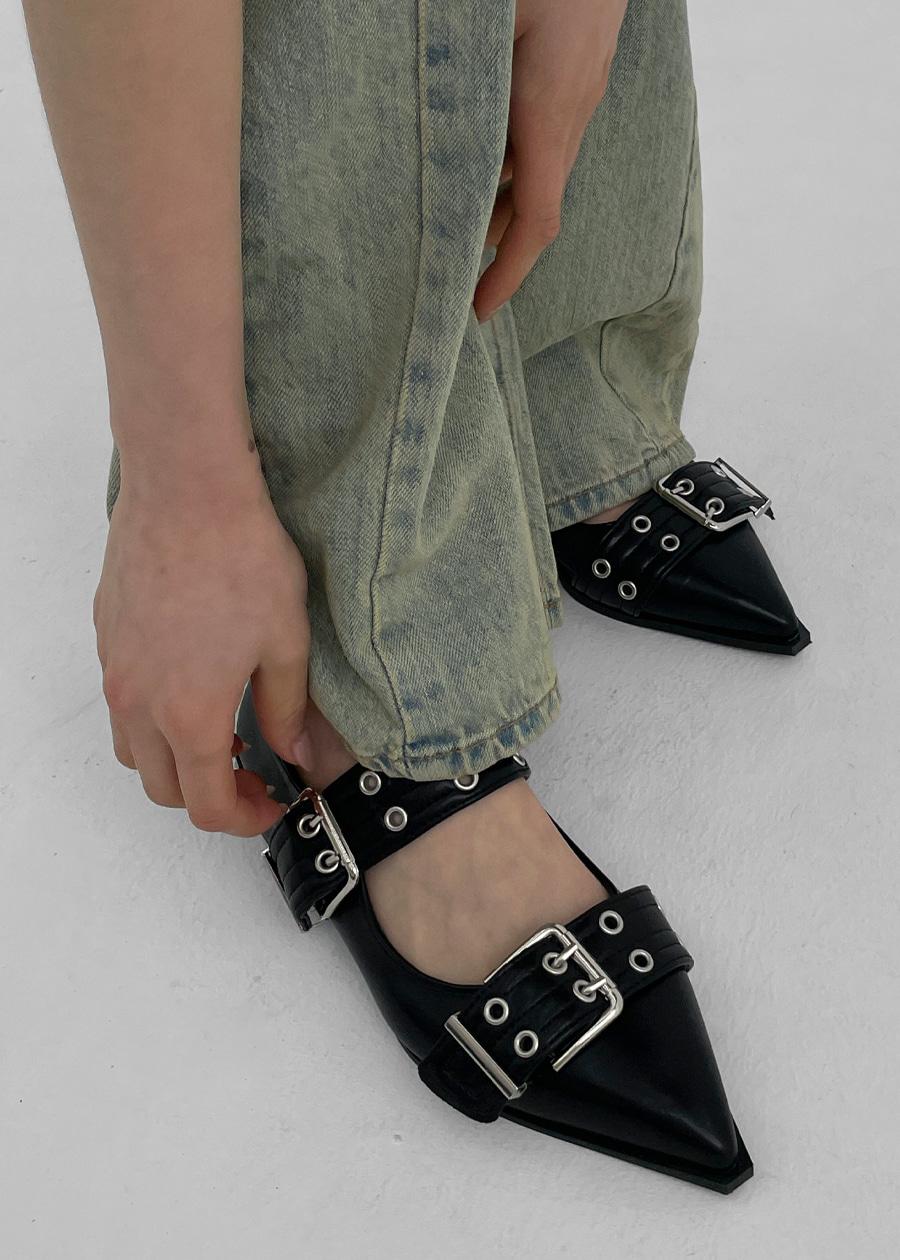 블랙업 [1천족판매] 레더 버클 플랫슈즈 *