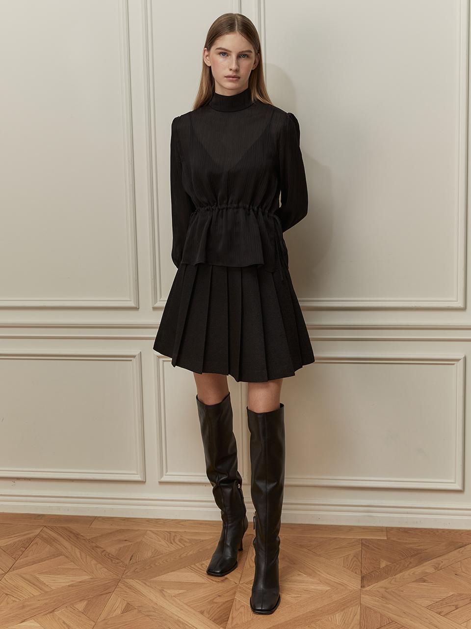 PLEATED TWEED SKIRT PEARL BLACK