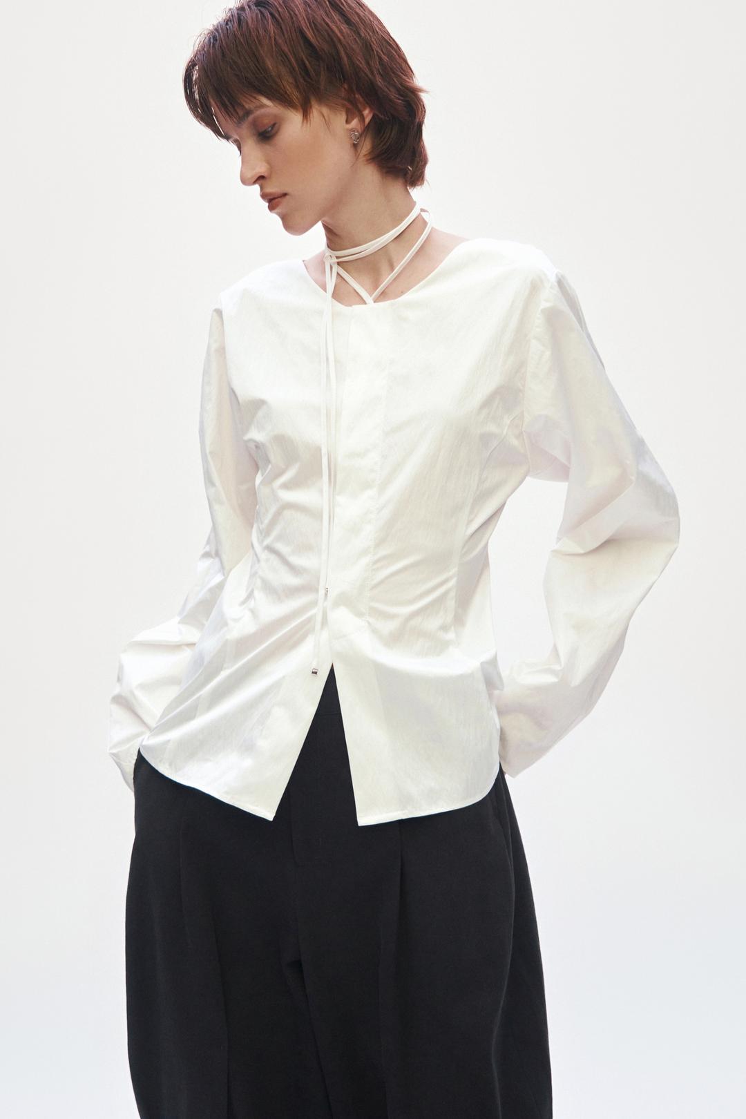 Neckline Strap Blouse [ White ]
