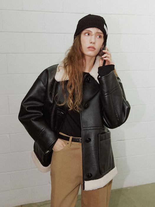 오버핏 리버시블 무스탕 [블랙 화이트, 블랙 베이지]